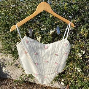 Windsor White Crop Top with Pink Floral Accents